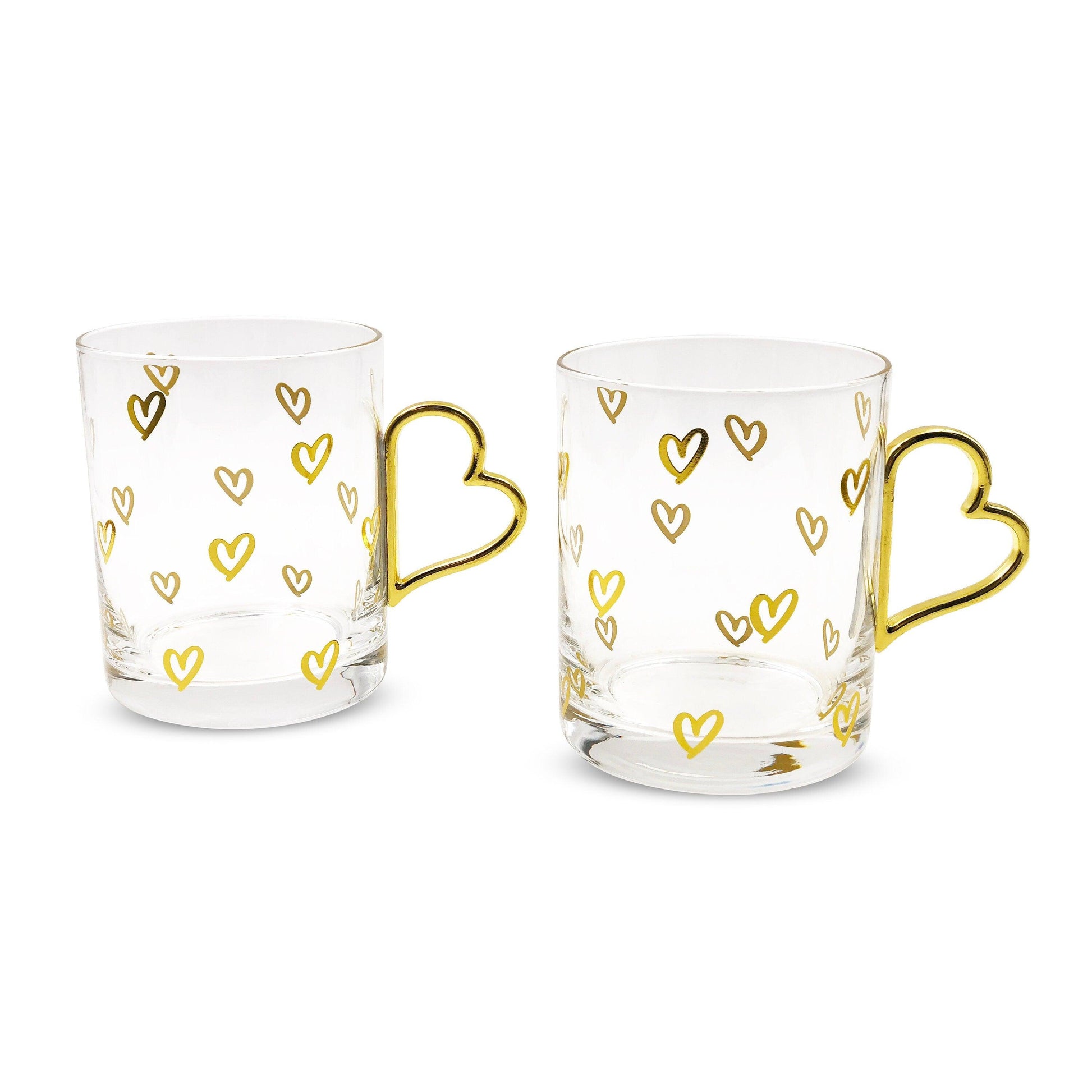 Gold Heart Glass Coffee Mugs, Glass Coffee Cups