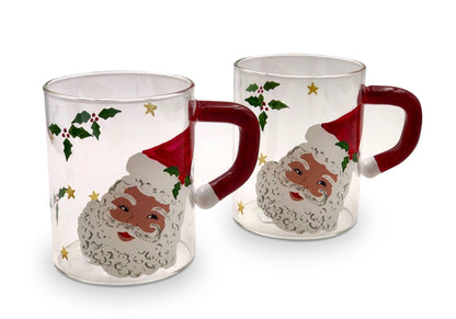 Christmas Mug (Set of 2) | Christmas Coffee Mug | Santa Glass Coffee Mug Designs | Coffee Bar Decor | Glass Coffee Cup | Kitchen Gifts