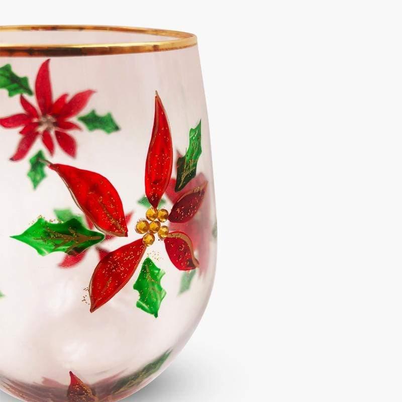 Poinsettia Flower Painted Wine Glass  Christmas Painted Wine Glasses –  Jersey Art Glass