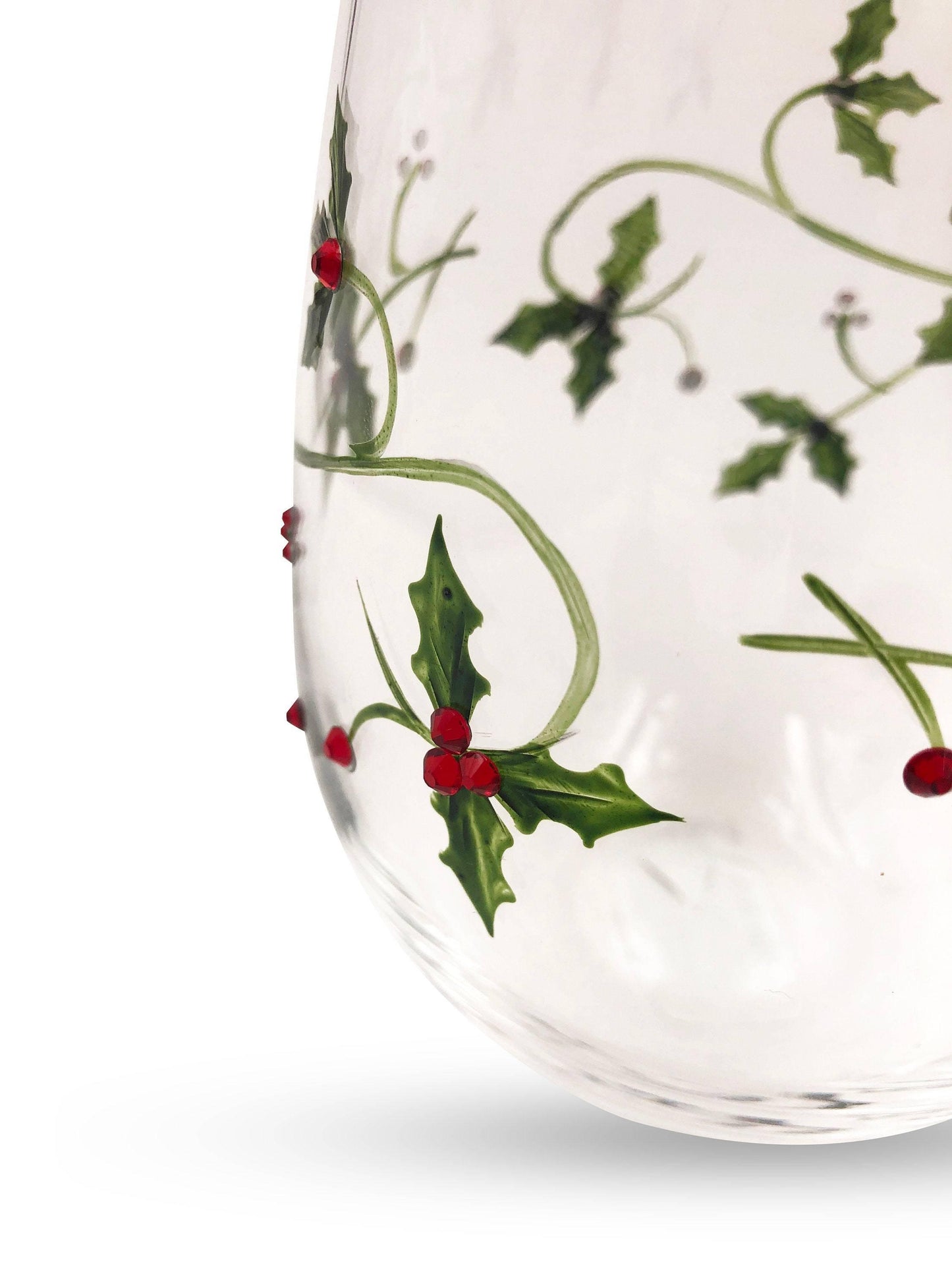 Christmas Wine Glasses (Set of 2) | Hand-Painted Wine Glasses | Winter Holiday Stemless Wine Glasses