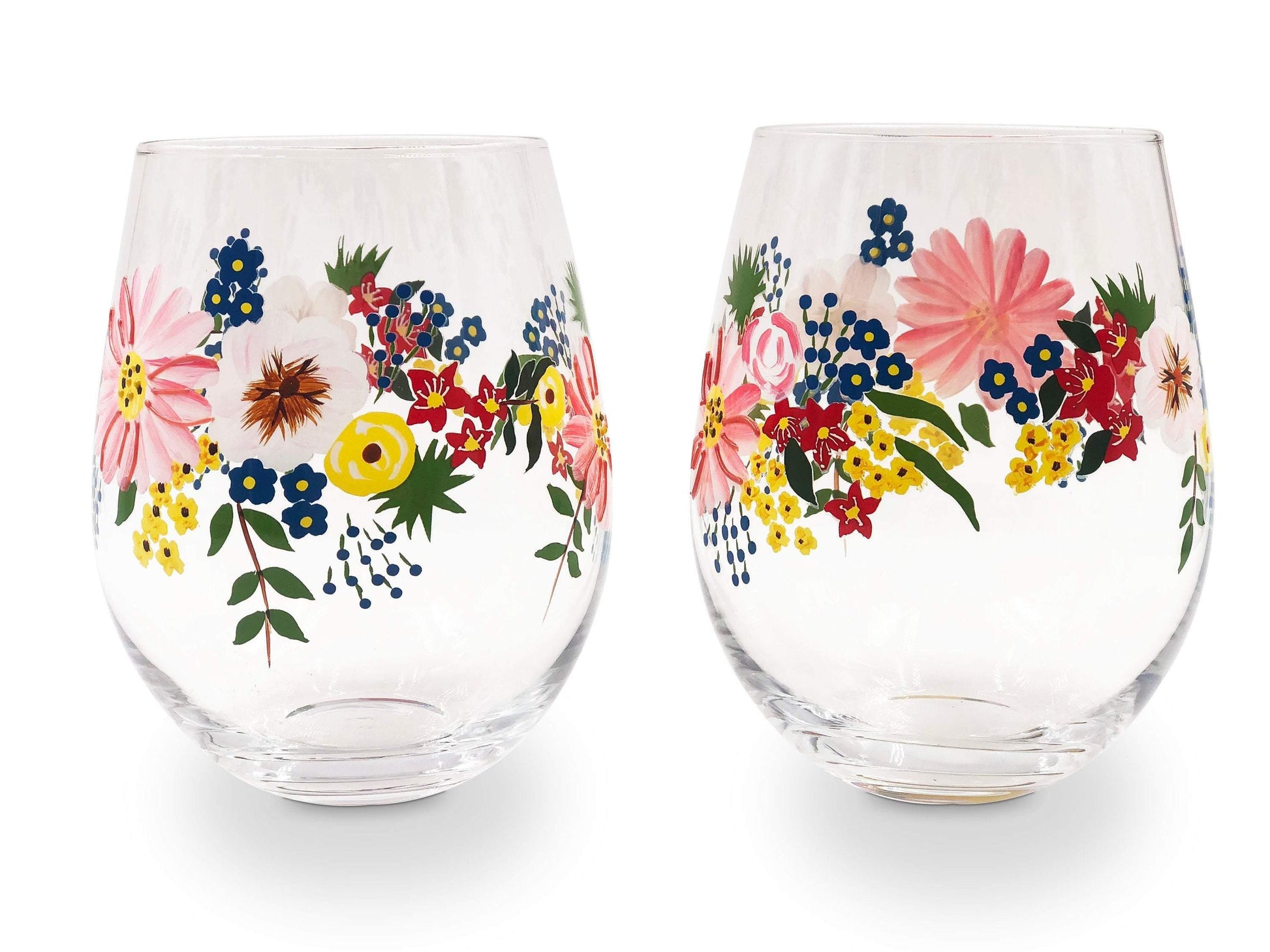 Carafe and Matching Wine Glasses Hand Painted Flowers 3 Piece
