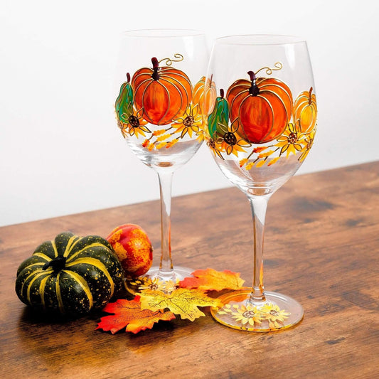 Thanksgiving Wine Glasses (Set of 2) | Thanksgiving Decorations for Table | Fall Wedding Decor | Fall Centerpiece | Pumpkin Mug |